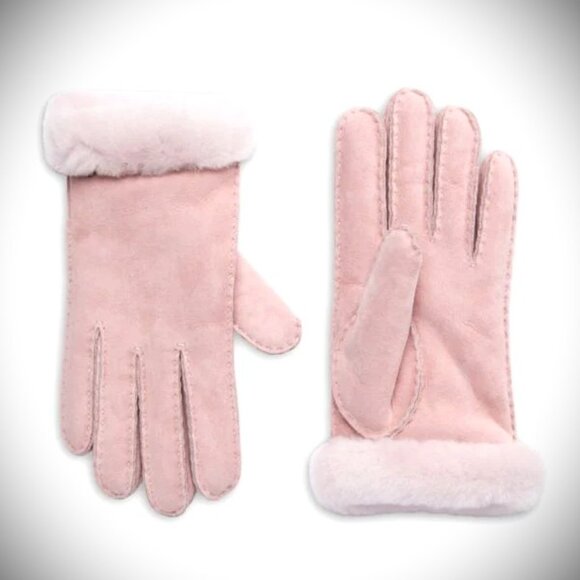 UGG Pink Color Genuine Dyed Shearling Slim Side Vent Gloves  Size L - Picture 1 of 9